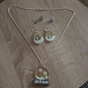 Silver Penguin Snow Globe Jewelry Set